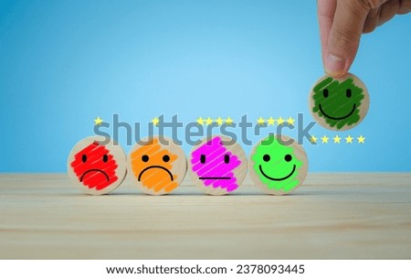 Evaluating ,mental health assessment satisfaction in painted circle wood service scores With good feedback rating icons service that exceeds expectations Customer Service Satisfaction Surveys Royalty-Free Stock Photo #2378093445