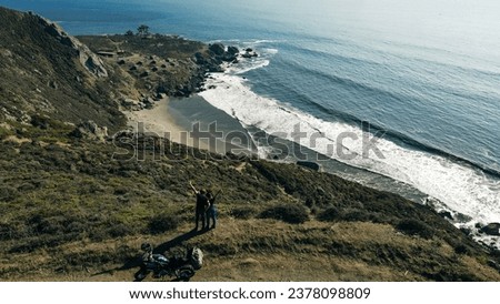 Aerial view of couple on the Stinson Beach area of the Pacific Coastline, Marin County, north San Francisco bay area, California. High quality photo Royalty-Free Stock Photo #2378098809
