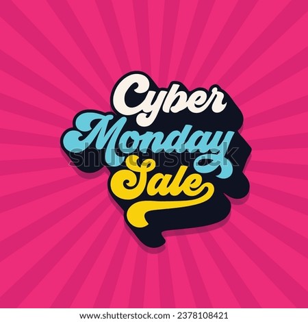 Cyber Monday sale typography vector illustration on retro background. Neon color lettering design for Cyber Monday. Discount, sale, offer, special day banner template for Monday. Royalty-Free Stock Photo #2378108421