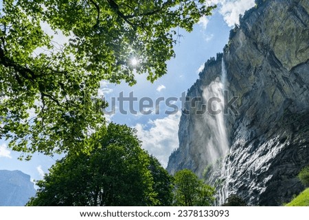 Incredible places of Lauterbrunnen in Switzerland. Waterfalls, mountains, meadows, rivers. beautiful scenery