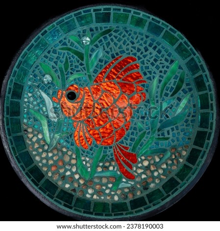 Goldfish Swimming Glass Mosaics with Bevels and Rocks.