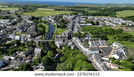 Aerial photo of Residential housing in Bushmills Village on the North Coast of Co Antrim Northern Ireland