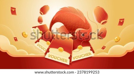 Lucky carp and lucky money envelopes to celebrate Lunar New Year Royalty-Free Stock Photo #2378199253