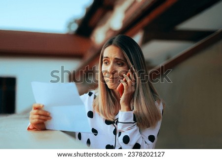
Woman Checking Her Inflated Invoice Bill Calling Customer Service. Person negotiating a better contract deal over the phone 

