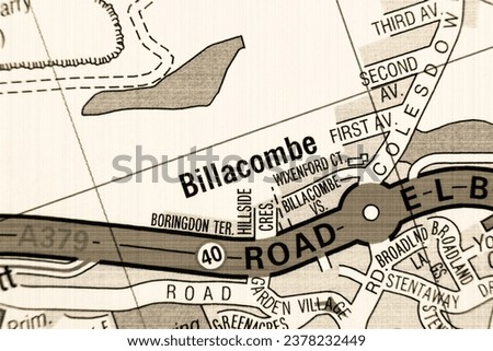 Billacombe, Devon, England, United Kingdom atlas local map town and district plan name in sepia