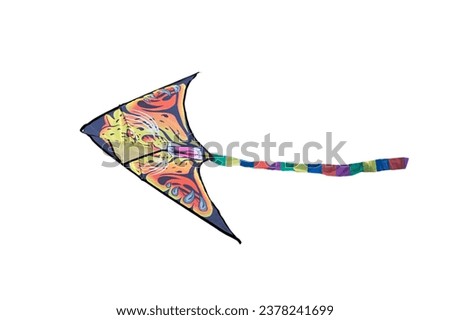 An outdoor kite flying festival, isolated on white background. Kites are launched into the blue sky