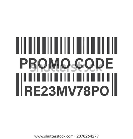Promo code isolated on white background. Promo code, coupon code label design. Barcode, monochrome banner. Modern flat vector illustration