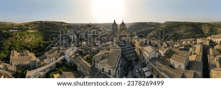 Aerial view of Ragusa city in summer sunshine