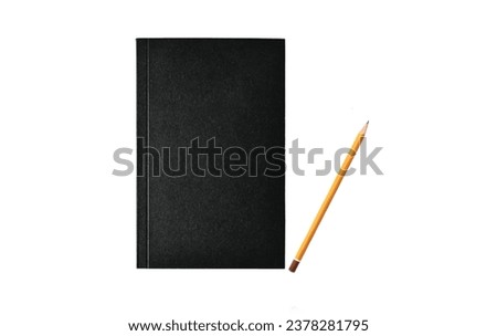 Black memo with pen, blank white papers, writing art, white background