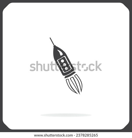 Spaceship, vector icon, flying space rocket. Flat illustration of a flying spaceship. Images of the satellite.