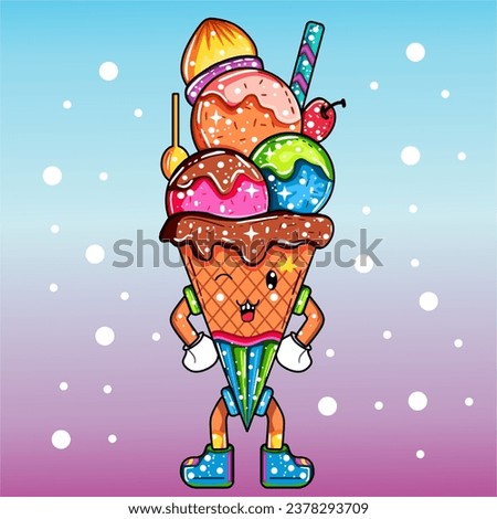 vector colored ice cream cone
 chocolate with various toppings