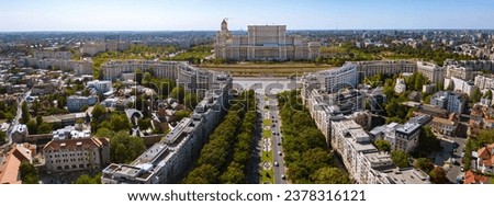 Aerial architectural view at Bucharest on a sunny day! Royalty-Free Stock Photo #2378316121