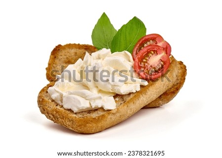 Sandwich with cream cheese and cherry tomatoes, isolated on white background Royalty-Free Stock Photo #2378321695