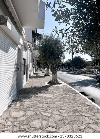 Samos Island stone street and road Greece - vertical format photo October 9 2023