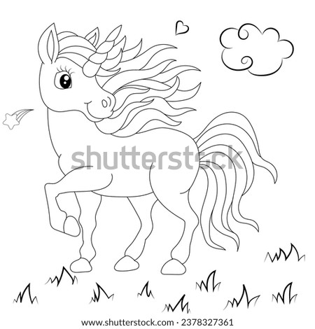 Line art unicorn kids illustration for  Children coloring book page design