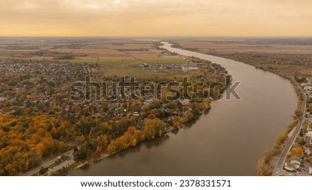 Autumn landscapes near a large Canadian river in the province of Quebec