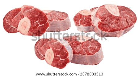 Sliced beef shank, osso bucco steak, isolated on white background, full depth of field, clipping path