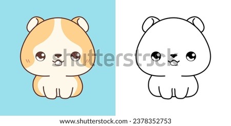 Cute Isolated Hamster Illustration and For Coloring Page. Cartoon Clip Art Pet. Isolated Vector Illustration of a Kawaii Baby Animal for Stickers, Baby Shower, Coloring Pages. 