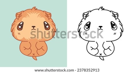 Kawaii Baby Guinea Pig Clipart Multicolored and Black and White. Cute Kawaii Baby Pet. Isolated Vector Illustration of a Kawaii Pet for Prints for Clothes, Stickers, Baby Shower. 