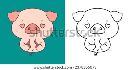 Cartoon Baby Pig Clipart for Coloring Page and Illustration. Clip Art Isolated Animal. Cute Vector Illustration of a Kawaii Animal for Prints for Clothes, Stickers, Baby Shower. 