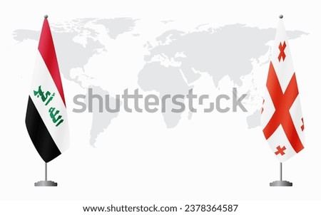 Iraq and Georgia flags for official meeting against background of world map.
