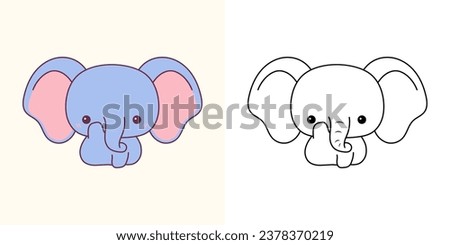 Cartoon Elephant Clipart for Coloring Page and Illustration. Clip Art Isolated Animal. Cute Vector Illustration of a Kawaii Baby Animal for Prints for Clothes, Stickers, Baby Shower. 