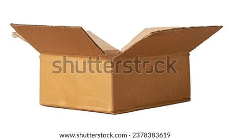 open used corrugated cardboard box used in packaging isolated on white background, blank carton mockup template for graphic design