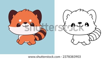 Cute Baby Red Panda Clipart for Coloring Page and Illustration. Happy Clip Art Baby Animal. Happy Vector Illustration of a Kawaii Animal for Stickers, Baby Shower, Coloring Pages. 