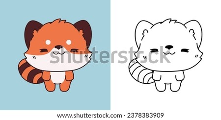Cute Isolated Red Panda Illustration and For Coloring Page. Cartoon Clip Art Baby Animal. Cartoon Vector Illustration of Kawaii Animal for Stickers, Prints for Clothes, Baby Shower. 