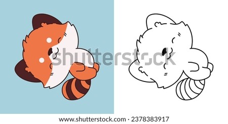 Cartoon Baby Red Panda Clipart for Coloring Page and Illustration. Clip Art Isolated Baby Animal. Cute Vector Illustration of a Kawaii Animal for Prints for Clothes, Stickers, Baby Shower. 