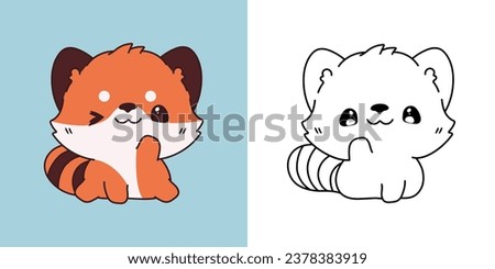 Cute Isolated Red Panda Illustration and For Coloring Page. Cartoon Clip Art Baby Animal. Isolated Vector Illustration of a Kawaii Animal for Stickers, Baby Shower, Coloring Pages. 