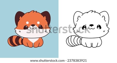 Kawaii Baby Red Panda for Coloring Page and Illustration. Adorable Clip Art Baby Animal. Cute Vector Illustration of a Kawaii Animal for Stickers, Prints for Clothes, Baby Shower. 