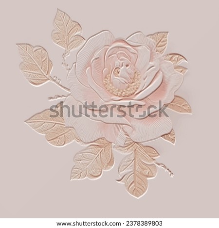 Rose flowers textured emboss 3d seamless pattern. Floral embossed romantic background. Grunge  backdrop. 3d pink rose flower, leaves, lines. Hand drawn surface textured ornament with embossing effect. Royalty-Free Stock Photo #2378389803