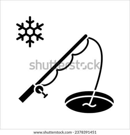 Ice fishing in solid style icon, winter activity vector illustration on white background