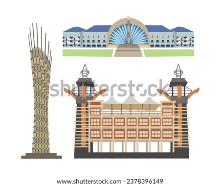 Set of architecture buildings and landmarks. Vector illustration in flat style.