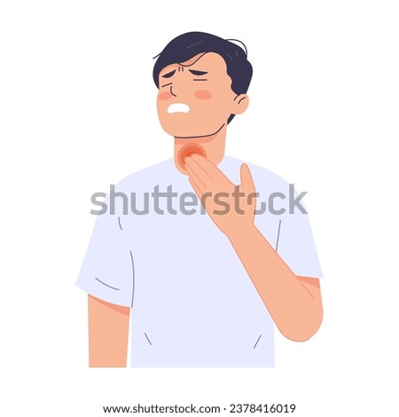 Man has a cold and has a sore throat. Modern trendy style. Hand drawn vector character illustration. Isolated on white background.  Royalty-Free Stock Photo #2378416019