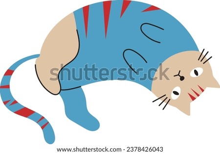 A simple illustration of a cat lying calmly on the ground. The cat has blue fur and beautiful stripes, which give it a special charm and charm. Illustration is perfect for themes related to animals