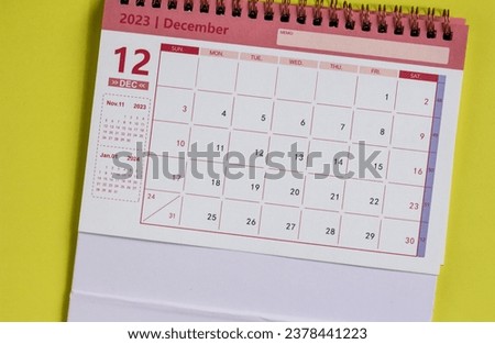 December calendar for 2023 on a colored background .Planning for every day