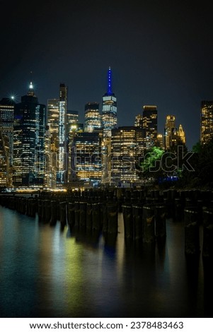 Manhattan skyline at night from the Port of Columns