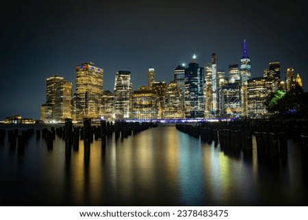 Manhattan skyline at night from the Port of Columns