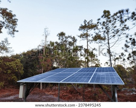 Solar panels and blue sky. Solar panels system power generators from sun. Clean technology for better future