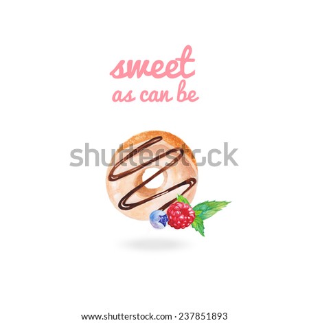 beautiful watercolor donut on white background