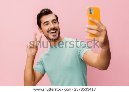 Phone man message portrait lifestyle blogging holding communication background mobile smartphone cyberspace happy smile