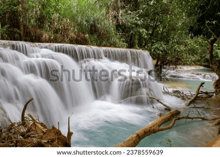 Serene Turquoise Waterfall "Kuangsi Falls" in Luang Prabang, Laos