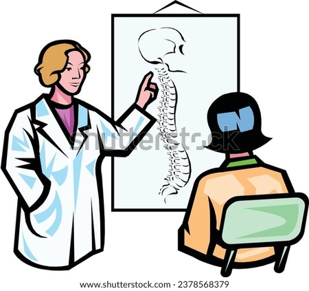Clip art of a doctor diagnosing a patient via x-ray, explanation for medical students.