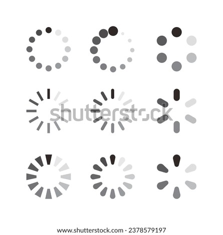 Set of video, video and movie play loading icons. Icon with radial geometric, abstract design shape.
