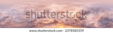 Dramatic overcast sky panorama with dark gloomy Cumulonimbus clouds. HDR 360 seamless spherical panorama. Sky dome in 3D, sky replacement for aerial drone panoramas. Climate and weather change. Royalty-Free Stock Photo #2378585359