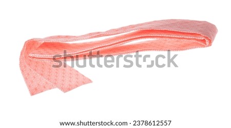 Obi holder Japanese Traditional Komono equipment fly in air with curve. Obi fabric holder Japanese Traditional Komono around waist is beautiful clothes for ceremony event. White background isolated Royalty-Free Stock Photo #2378612557