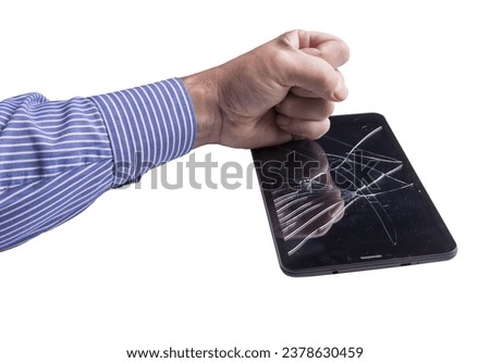 a broken tablet with a punch on a transparent background