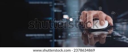 Data processing and management, digital technology, AI software development concept. Computer programmer programming with data engineering and database connection, innovation technology